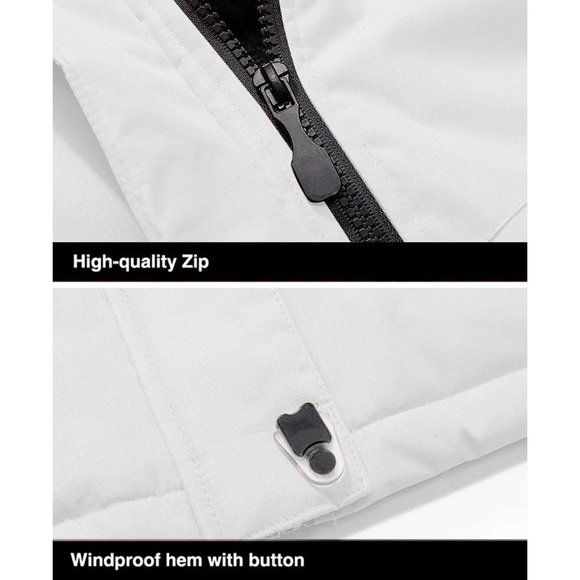 Magcomsen Men's Waterproof Fleece Lined Winter Coats Warm Snow Ski Jacket-White - Picture 7 of 7